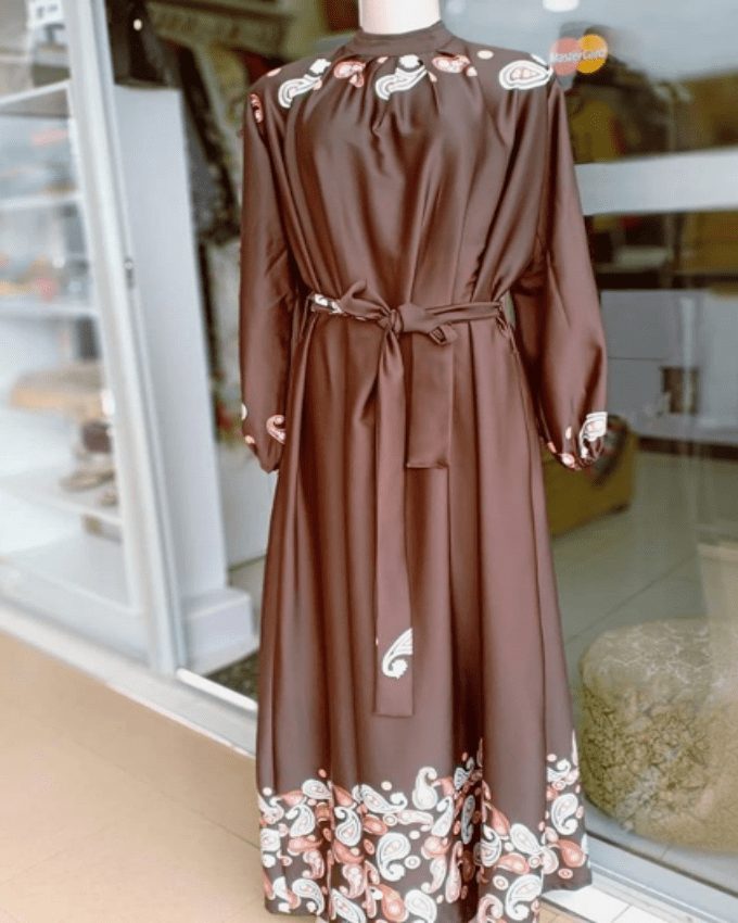Coffee-brown-silk-dress-with-separate-belt