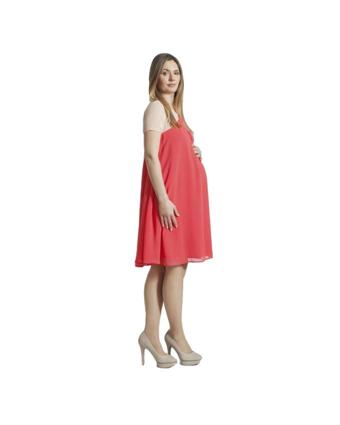 Coral-Nude-Colour-Block-Chiffon-Maternity-Dress